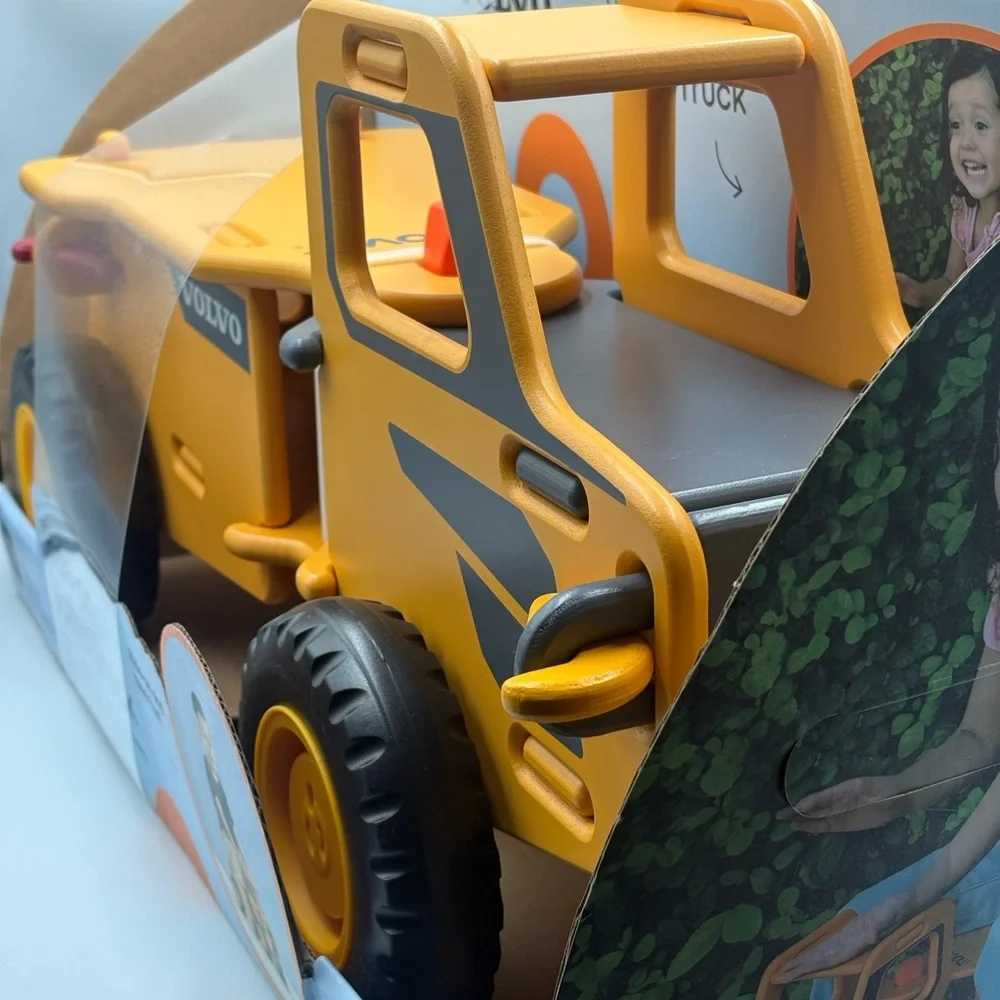 Moover Volvo Wooden Ride-On Truck - Yellow Construction Toy - New yellow